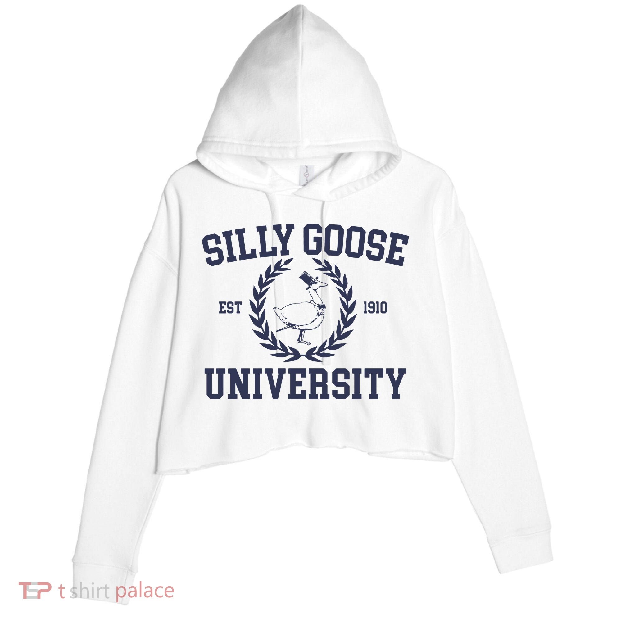 Silly Goose University Funny Silly Goose Meme Bird Lover Crop Fleece Hoodie
