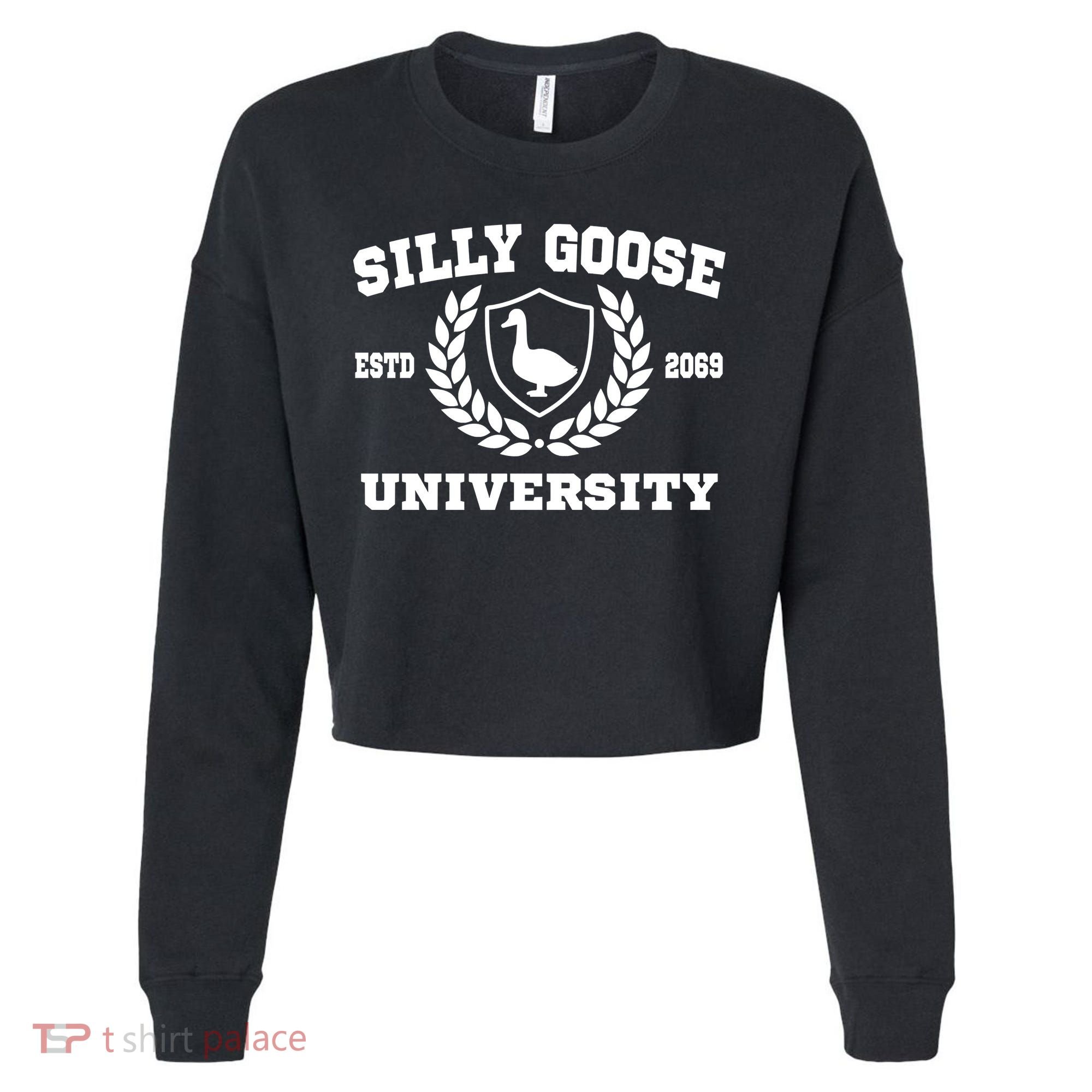 Silly Goose University Funny Meme School Bird Cropped Pullover Crew