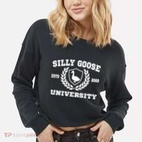 Silly Goose University Funny Meme School Bird Cropped Pullover Crew thumb 2