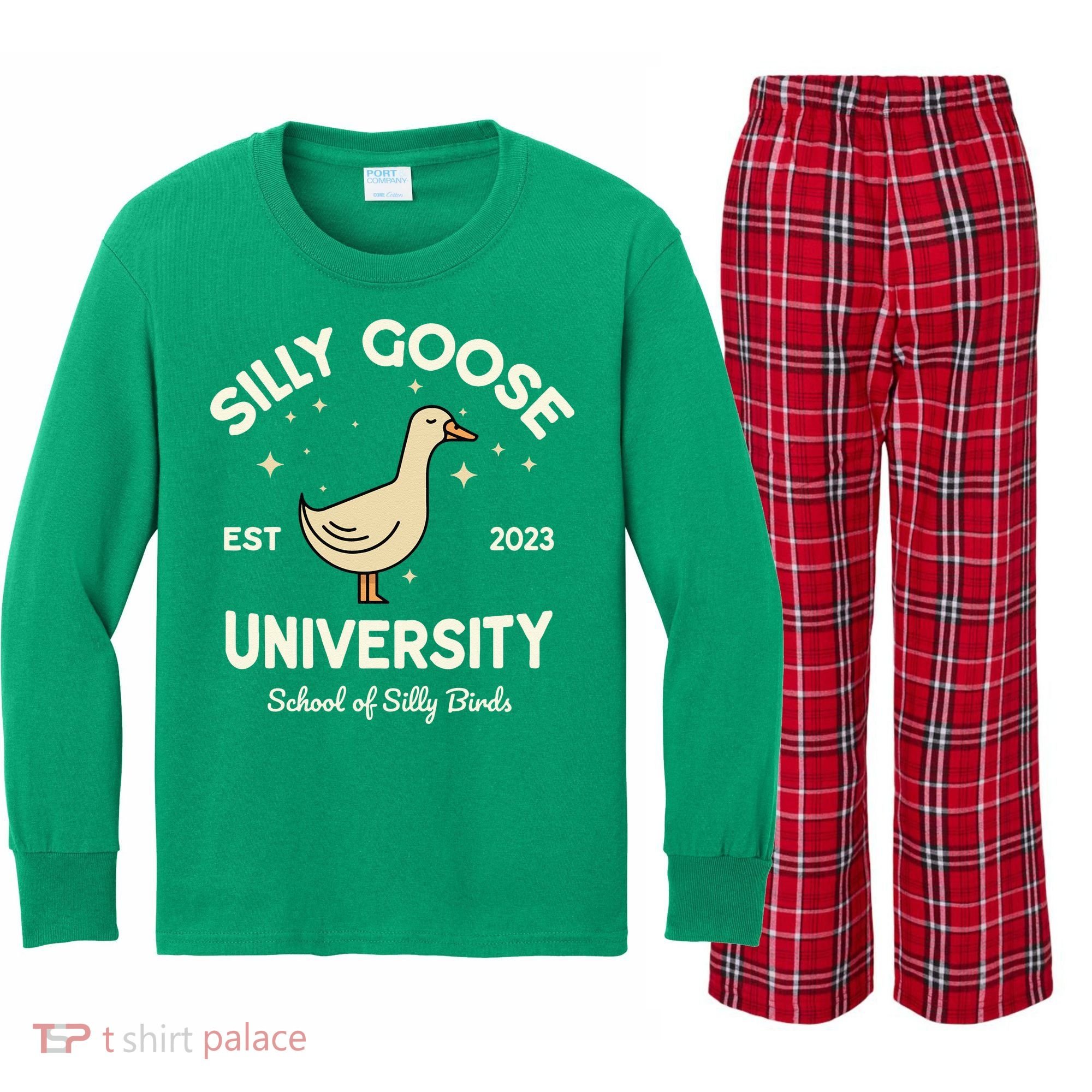 Silly Goose University School Of Silly Birds Sweatshirt Kids Long Sleeve Plaid Pajama Set