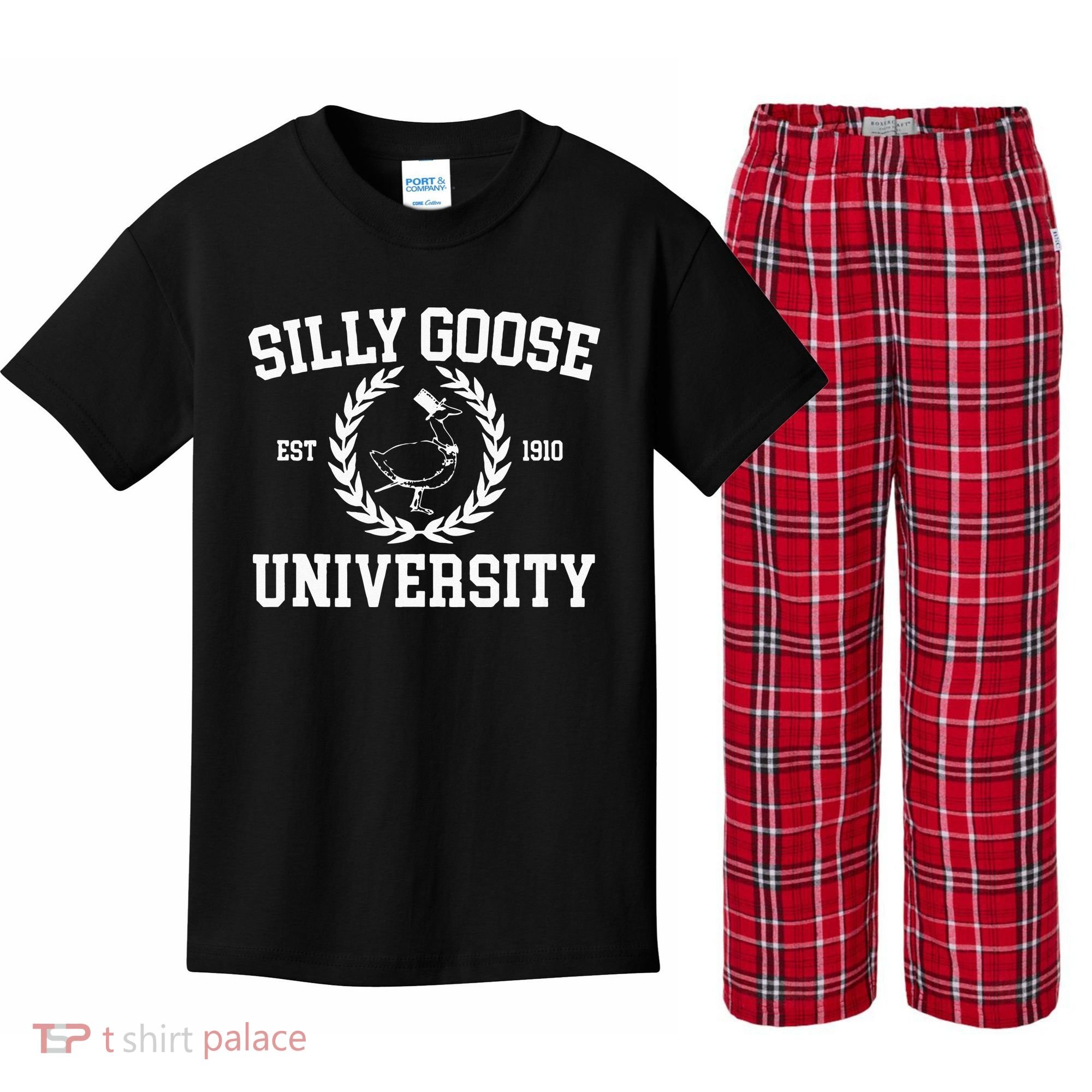 Silly Goose University Silly Goose Meme Kids Plaid Pajama Set
