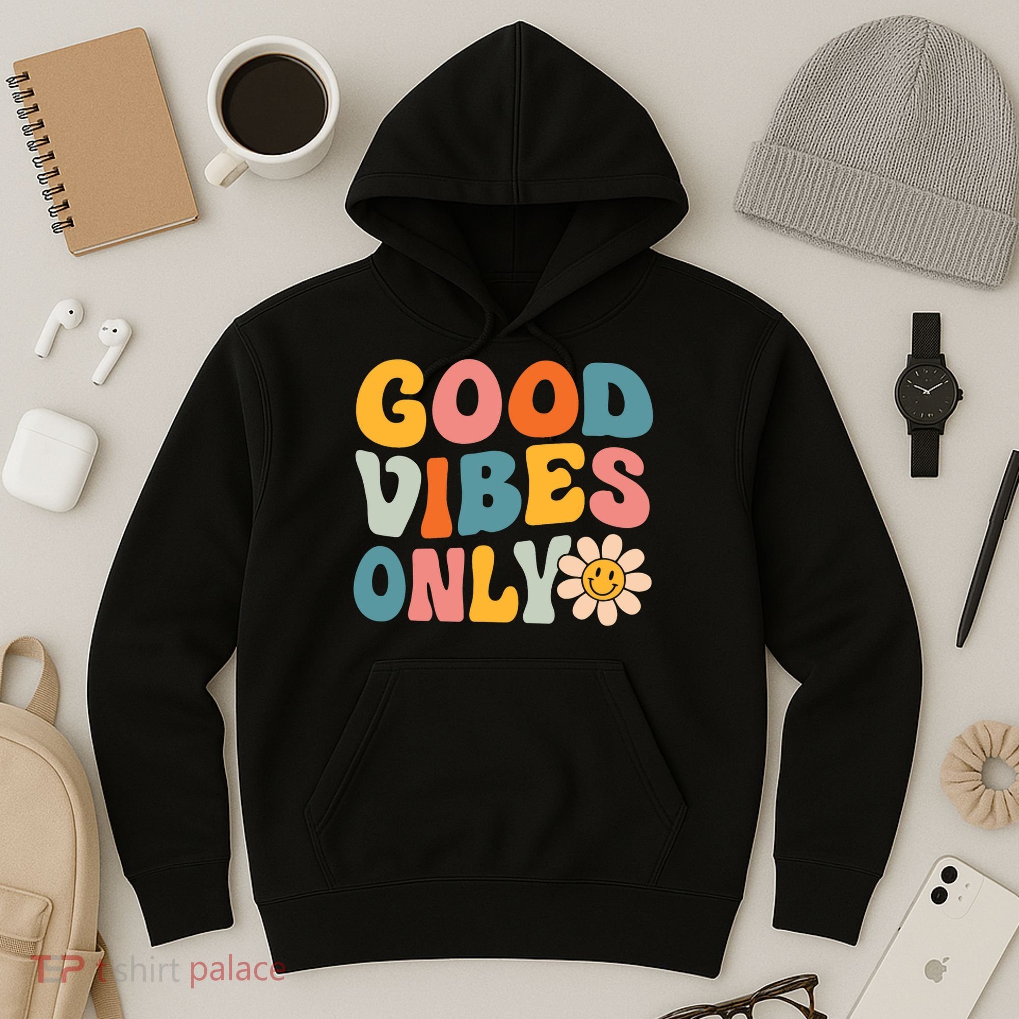Summer Good Vibes Only Groovy Retro Beach Hawaii Vacation Hoodie