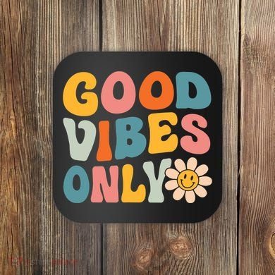 Summer Good Vibes Only Groovy Retro Beach Hawaii Vacation Coaster