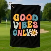 Summer Good Vibes Only Groovy Retro Beach Hawaii Vacation Golf Towel thumb 1