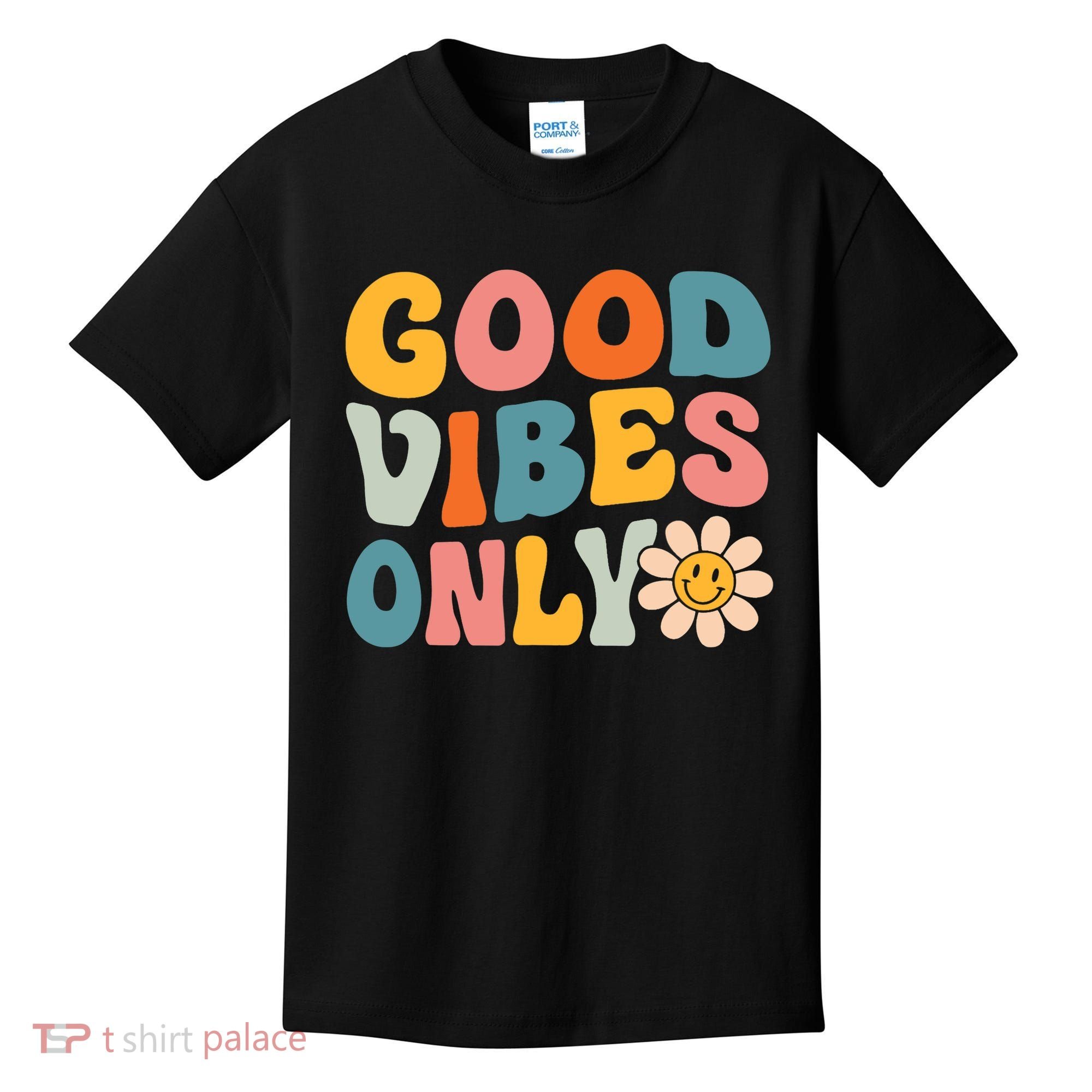 Summer Good Vibes Only Groovy Retro Beach Hawaii Vacation Kids T-Shirt