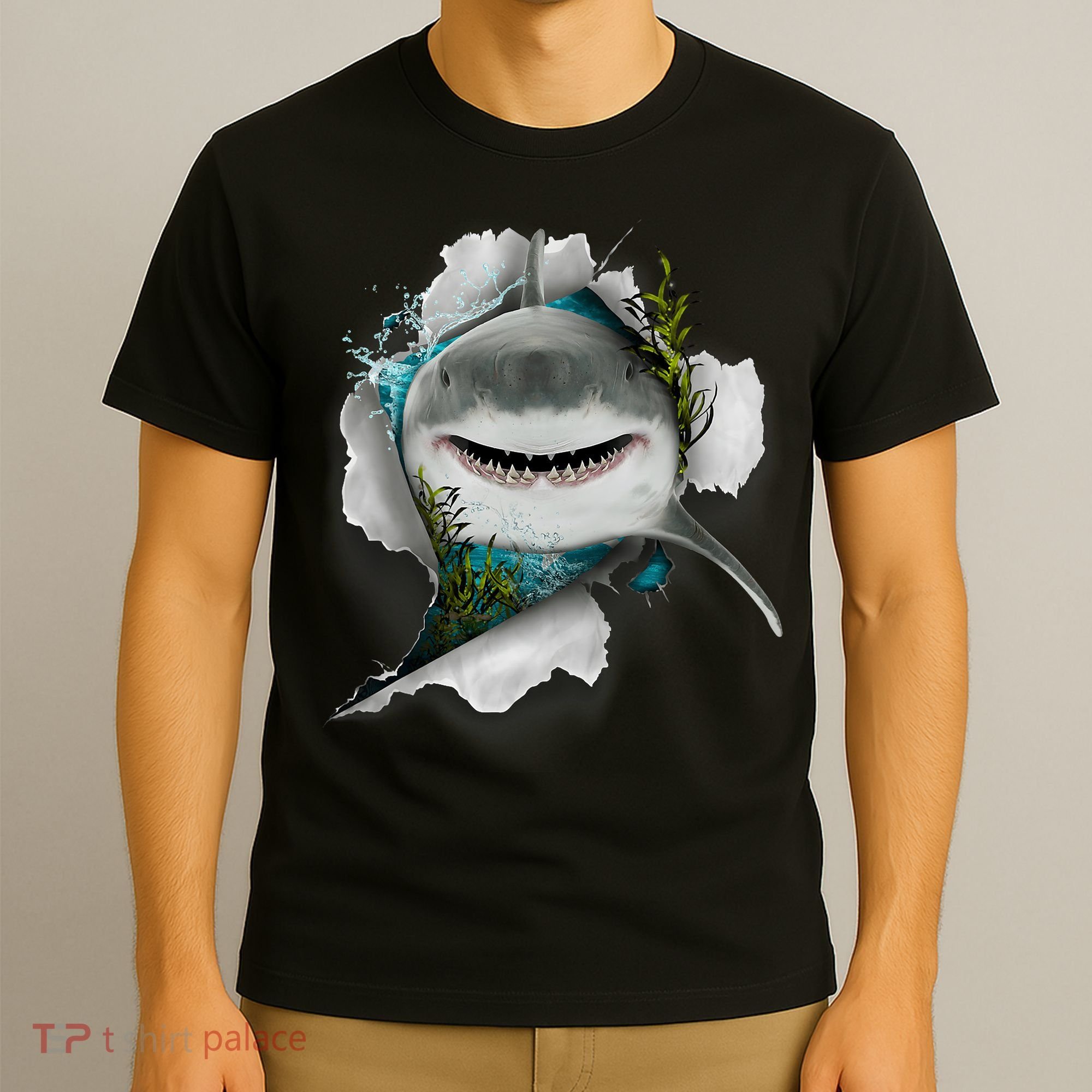 Shark Great White Shark Deep Sea Fishing Funny Shark T-Shirt