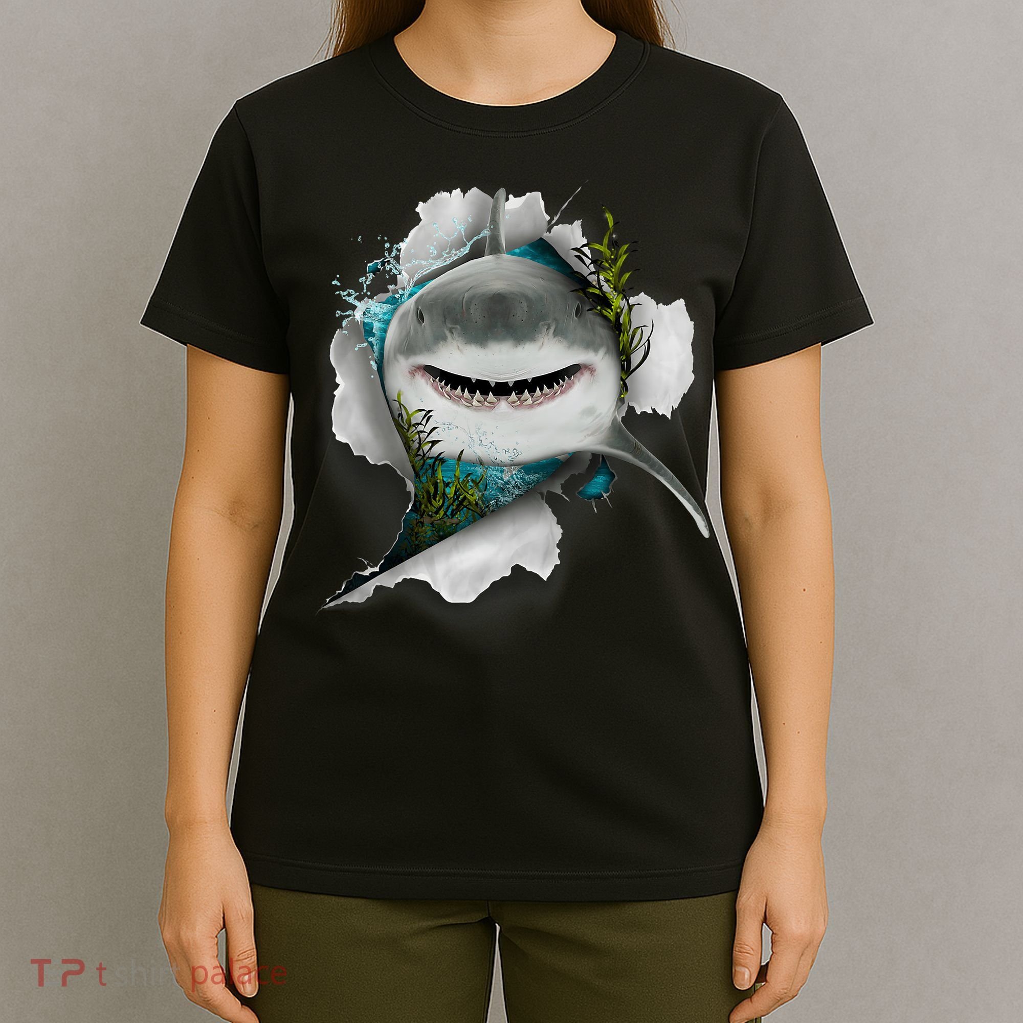 Shark Great White Shark Deep Sea Fishing Funny Shark T-Shirt