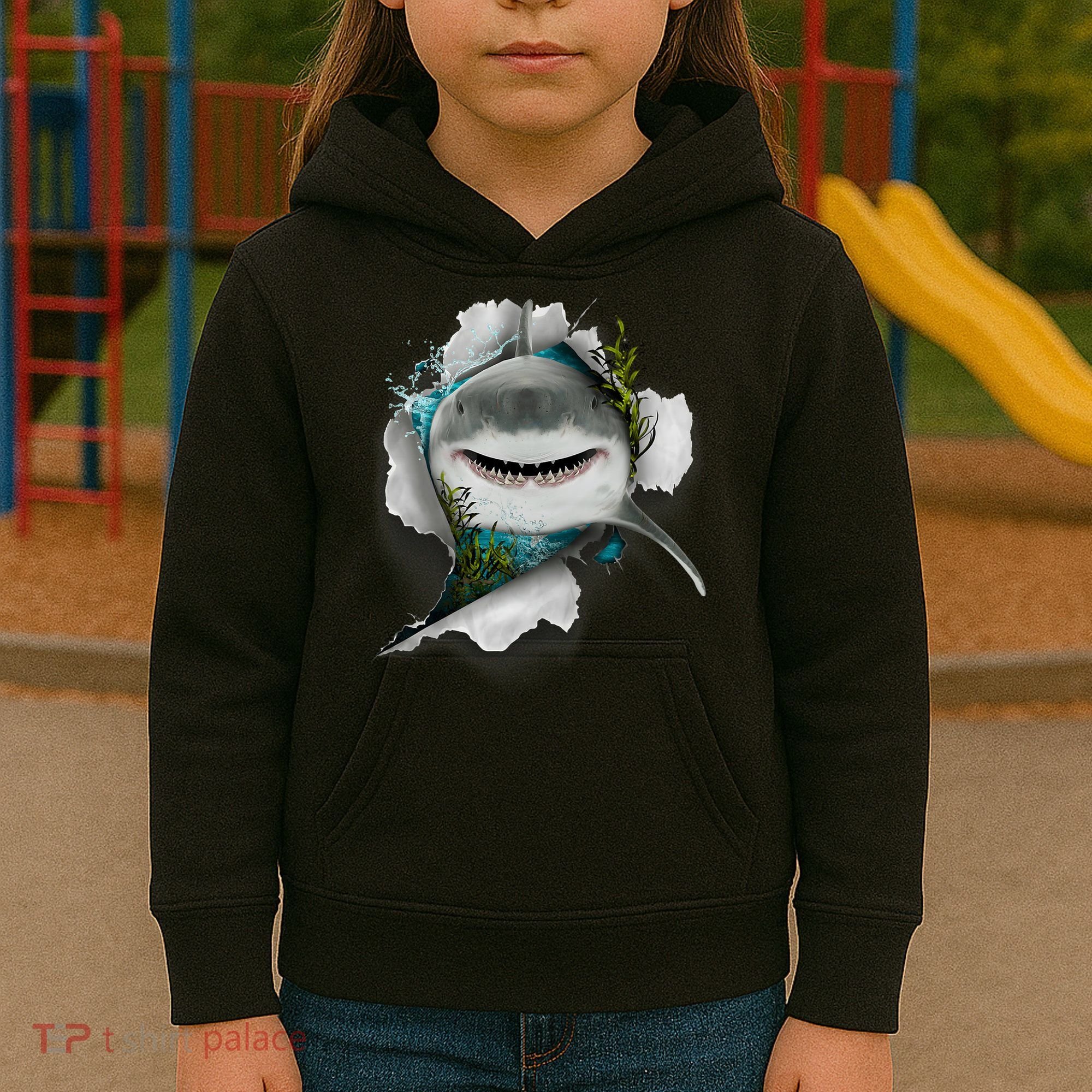 Shark Great White Shark Deep Sea Fishing Funny Shark Kids Hoodie