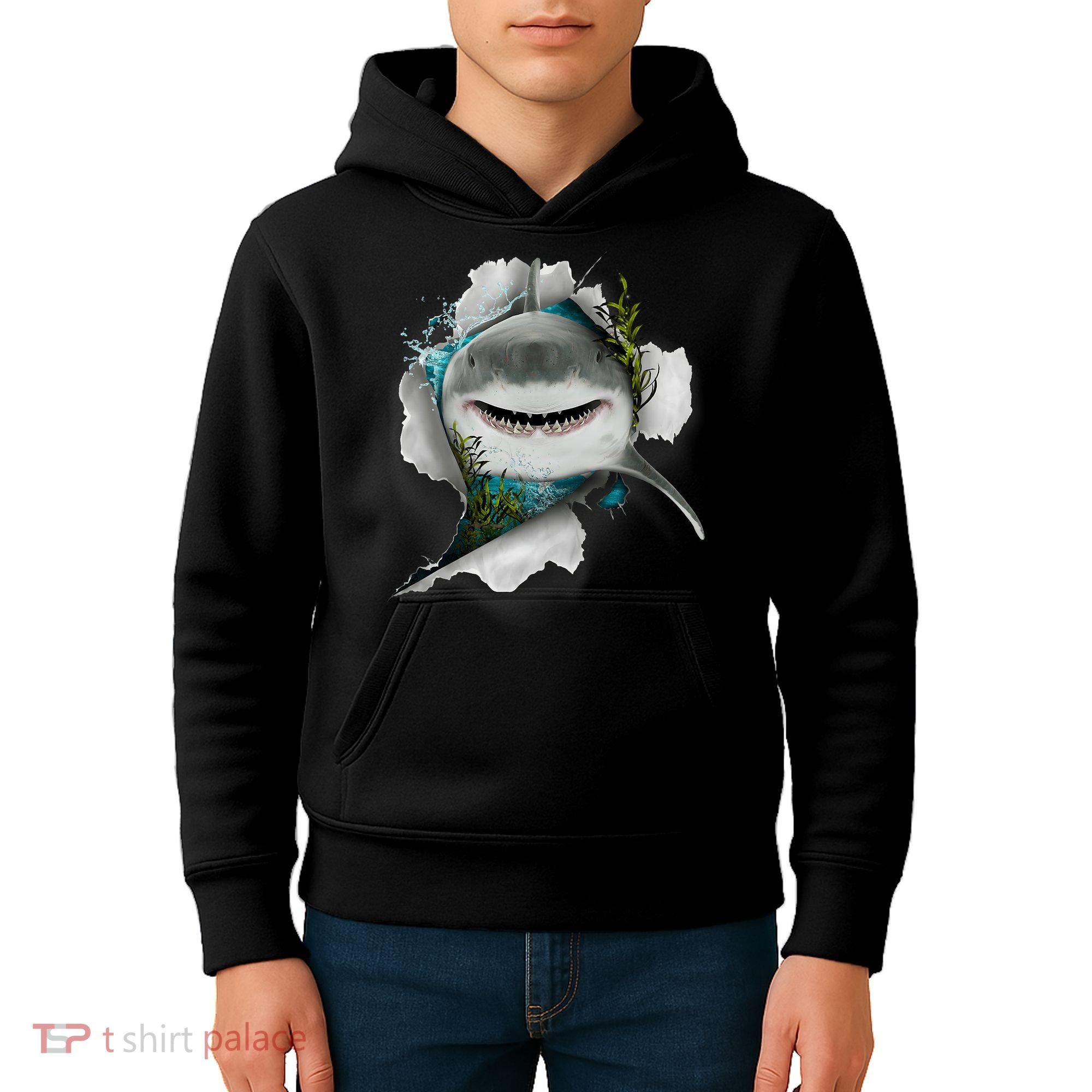 Shark Great White Shark Deep Sea Fishing Funny Shark Kids Hoodie