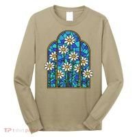 Stained Glass Wildflower Flower Kaleidoscope Church Window Long Sleeve Shirt thumb 0