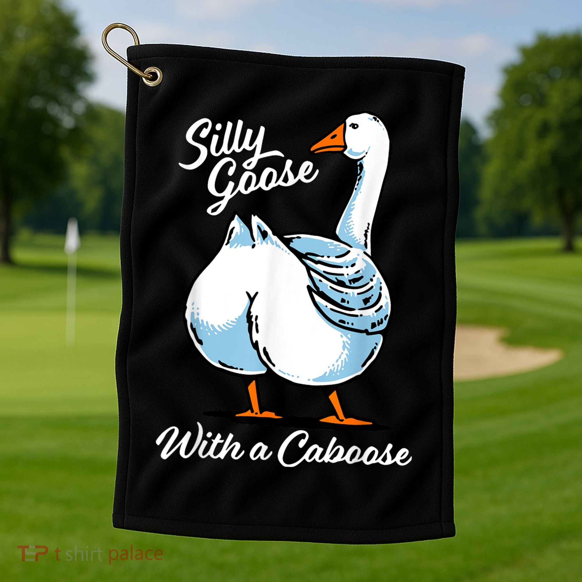 Silly Goose With A Caboose Funny Golf Towel