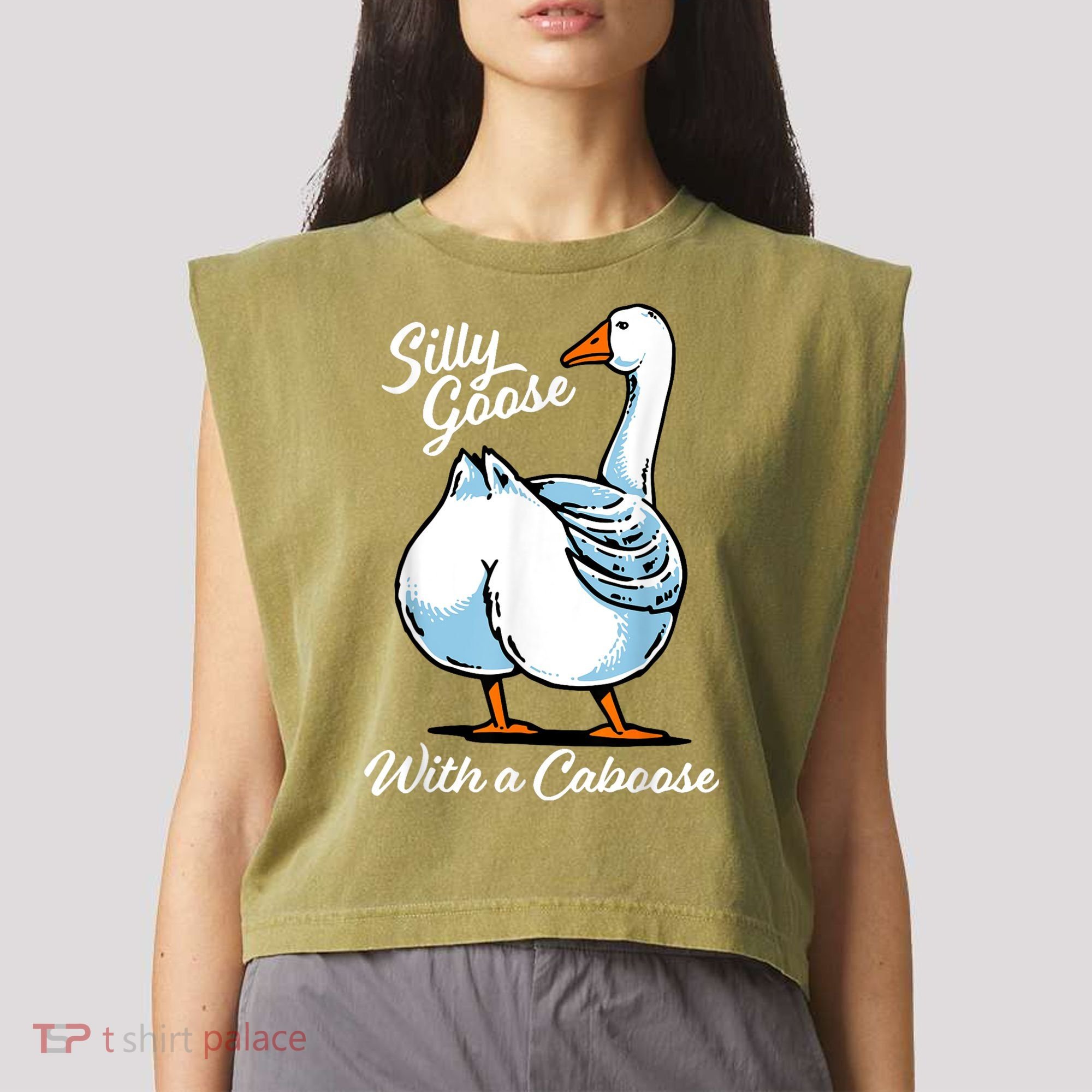 Silly Goose With A Caboose Funny Garment-Dyed Women's Muscle Tee