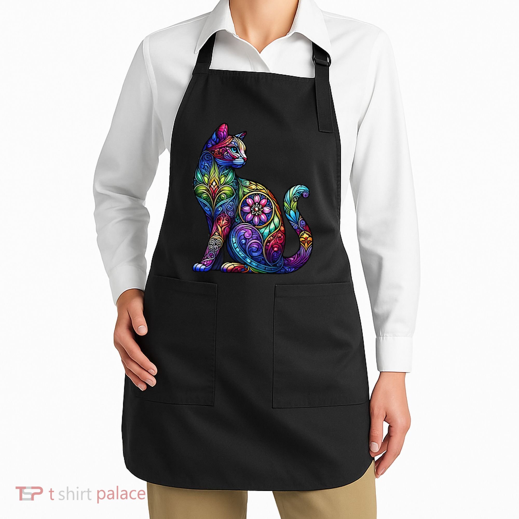 Stained Glass Window Cat Art Apron