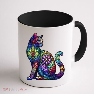 Stained Glass Window Cat Art Coffee Mug back