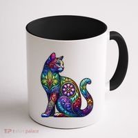 Stained Glass Window Cat Art Coffee Mug thumb 1