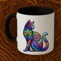 Stained Glass Window Cat Art Coffee Mug thumb 2