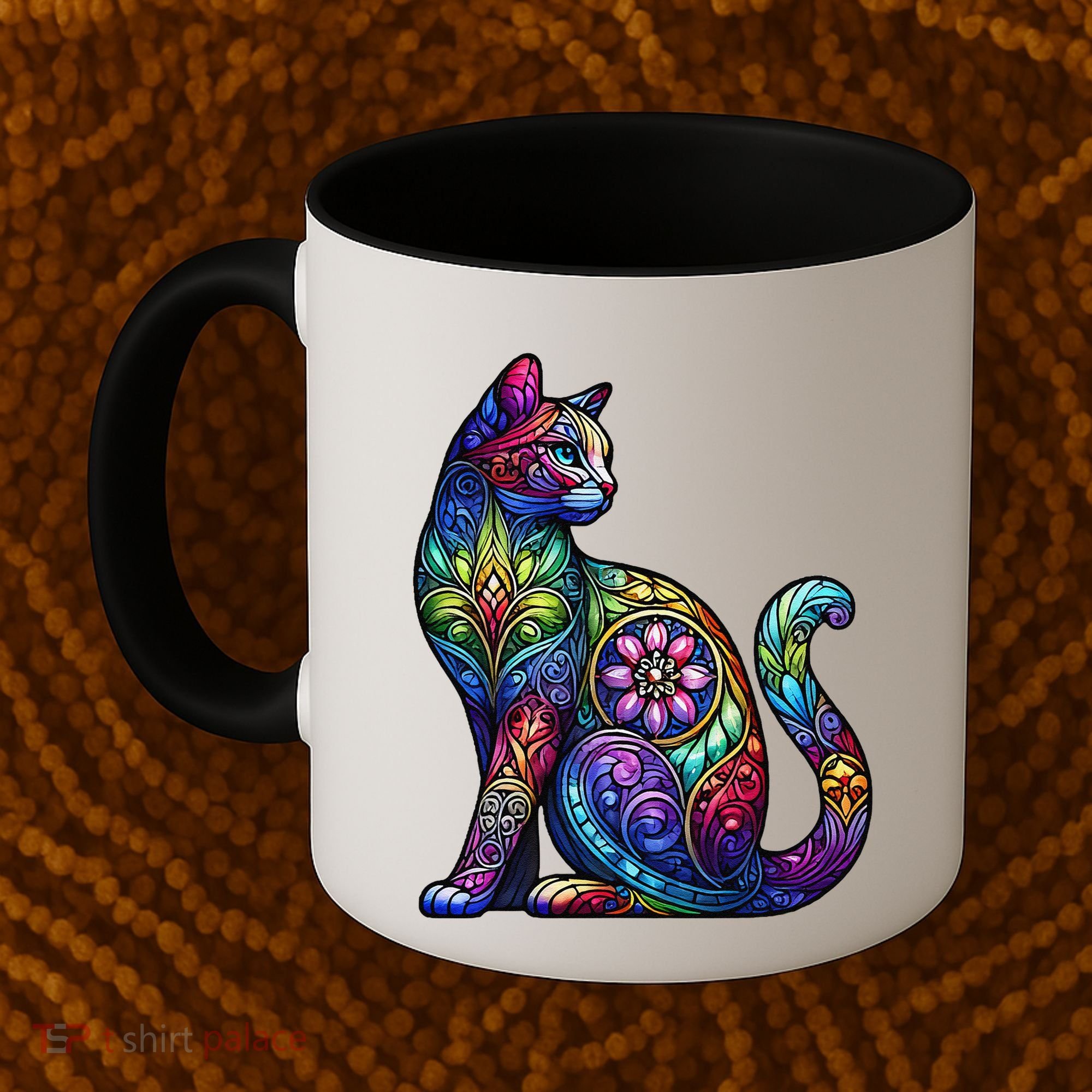 Stained Glass Window Cat Art Coffee Mug