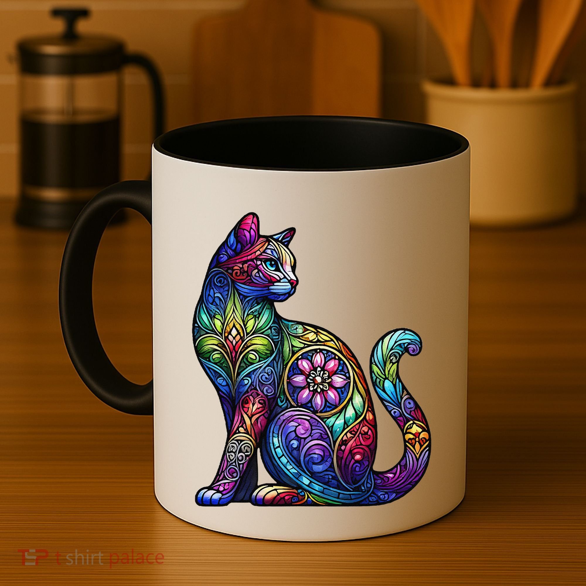 Stained Glass Window Cat Art Coffee Mug