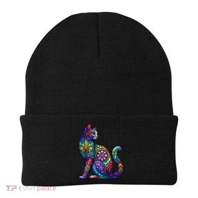 Stained Glass Window Cat Art Beanie