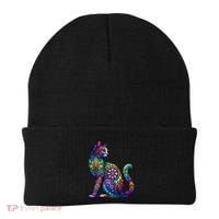 Stained Glass Window Cat Art Beanie thumb 0