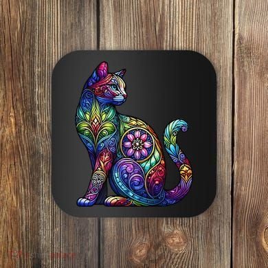 Stained Glass Window Cat Art Coaster