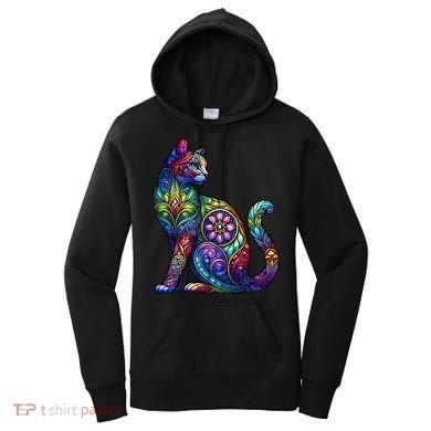 Stained Glass Window Cat Art Women's Hoodie