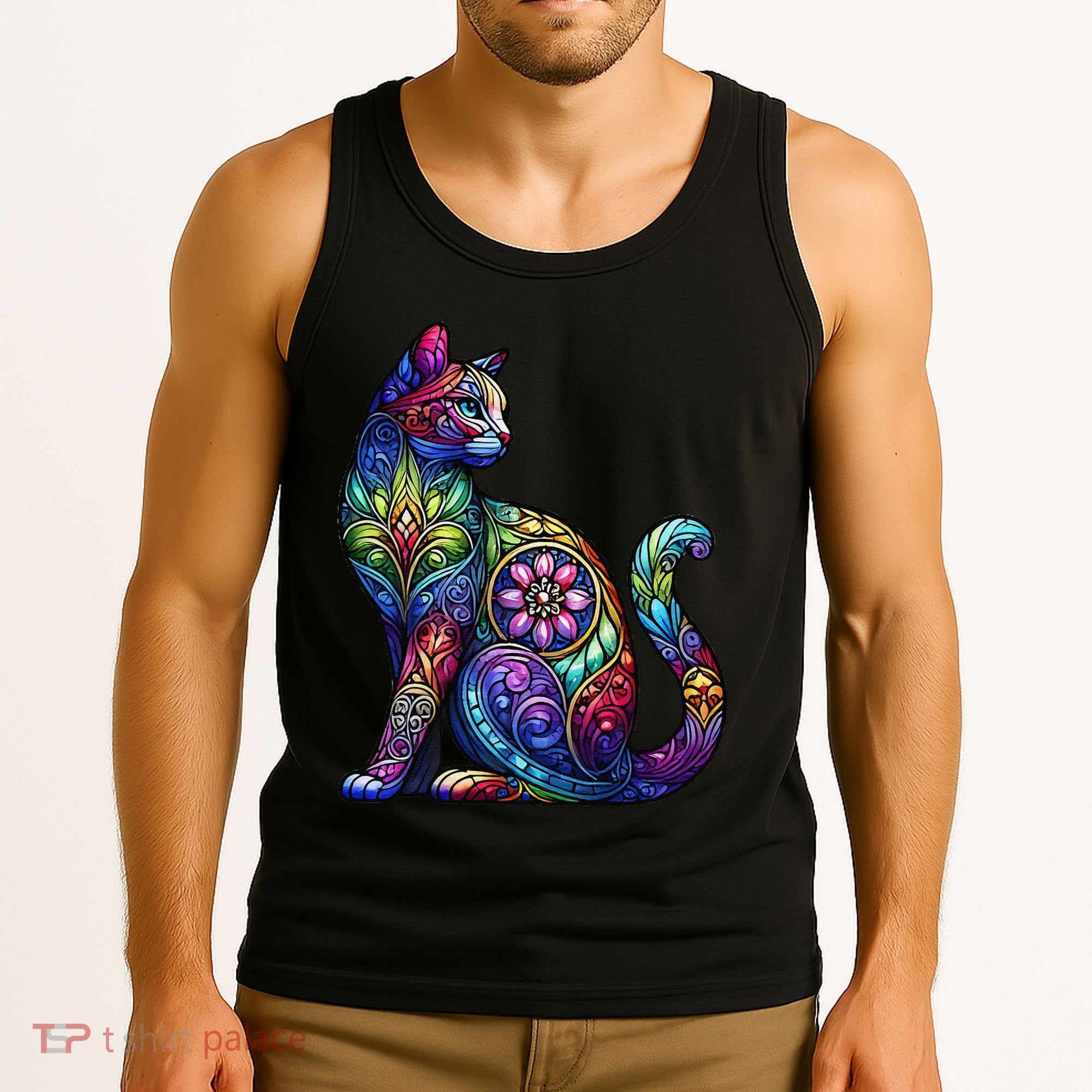 Stained Glass Window Cat Art Tank Top