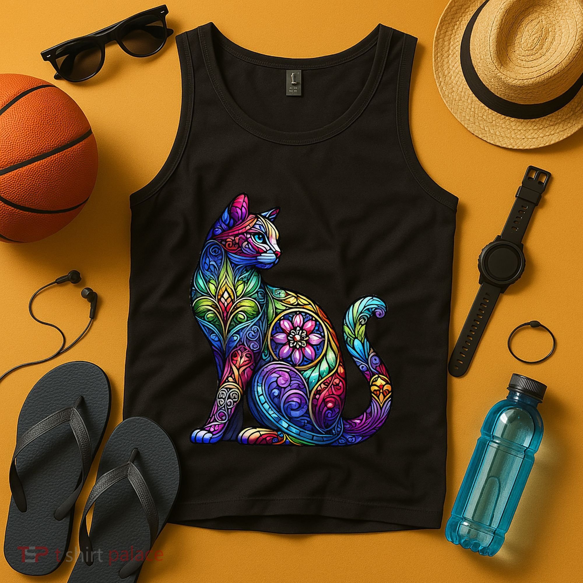 Stained Glass Window Cat Art Tank Top