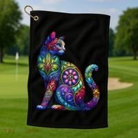 Stained Glass Window Cat Art Golf Towel thumb 1
