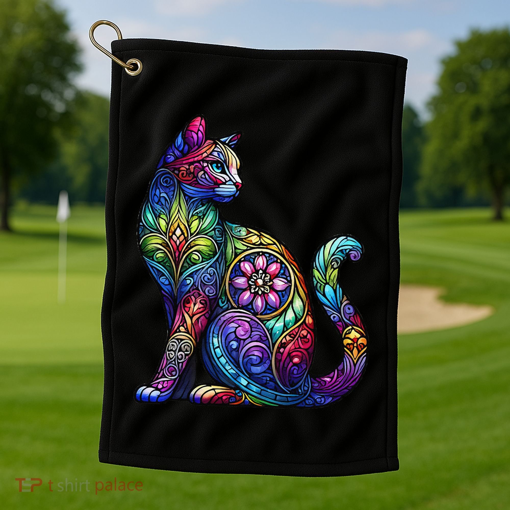 Stained Glass Window Cat Art Golf Towel