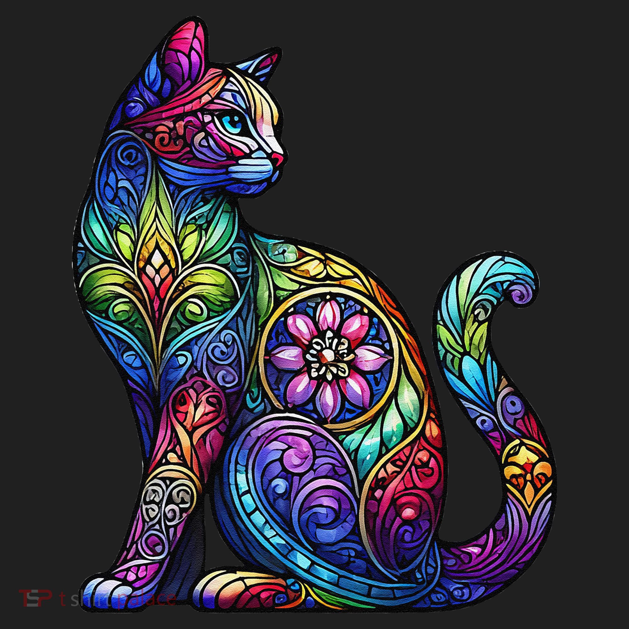 Stained Glass Window Cat Art Golf Towel