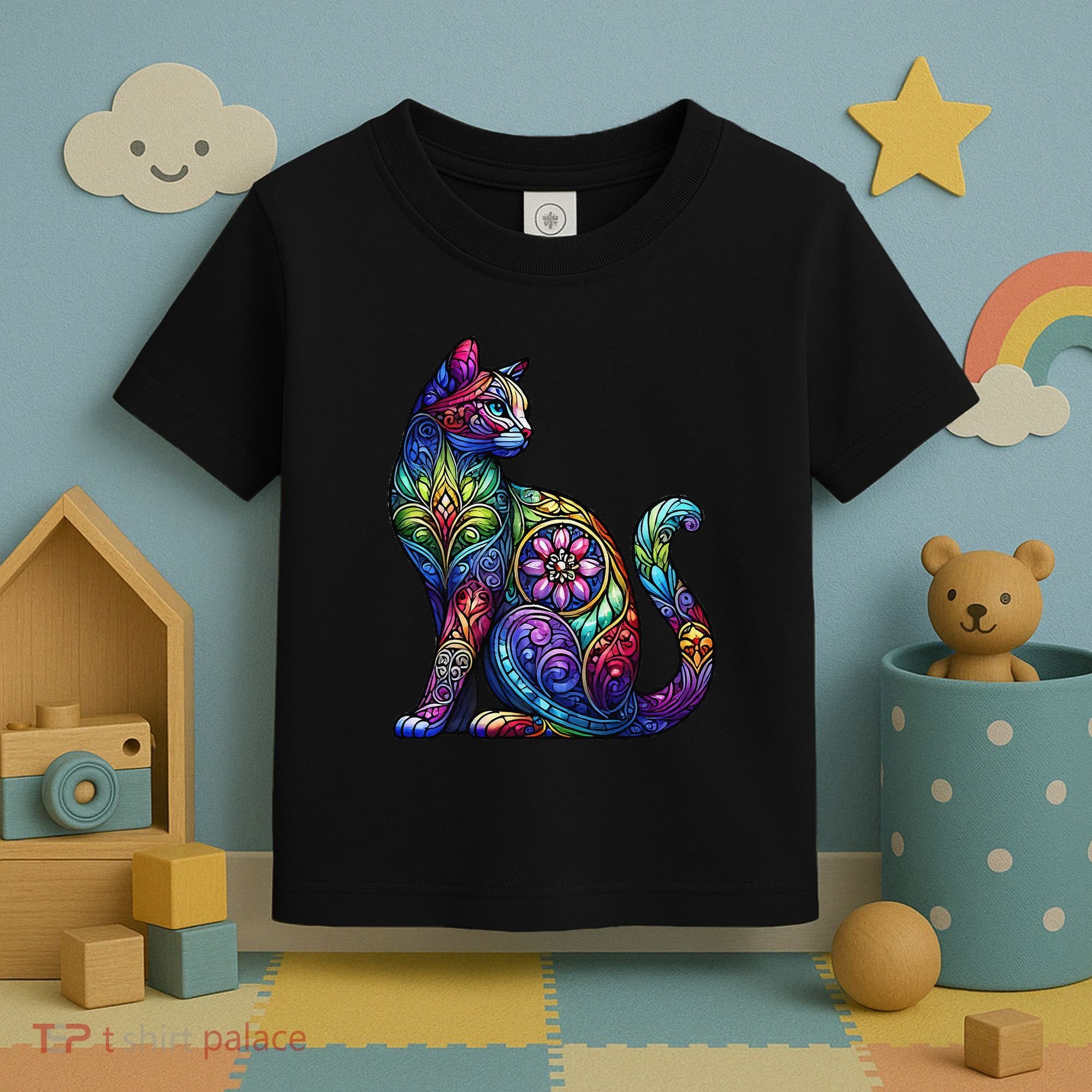 Stained Glass Window Cat Art Toddler T-Shirt