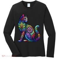 Stained Glass Window Cat Art Women's Long Sleeve Shirt thumb 0