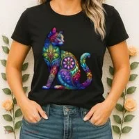Stained Glass Window Cat Art Women's T-Shirt thumb 2