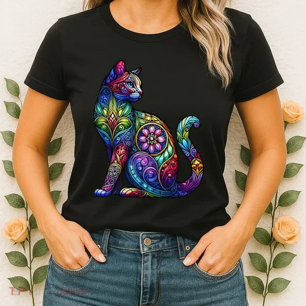 Stained Glass Window Cat Art Women's T-Shirt