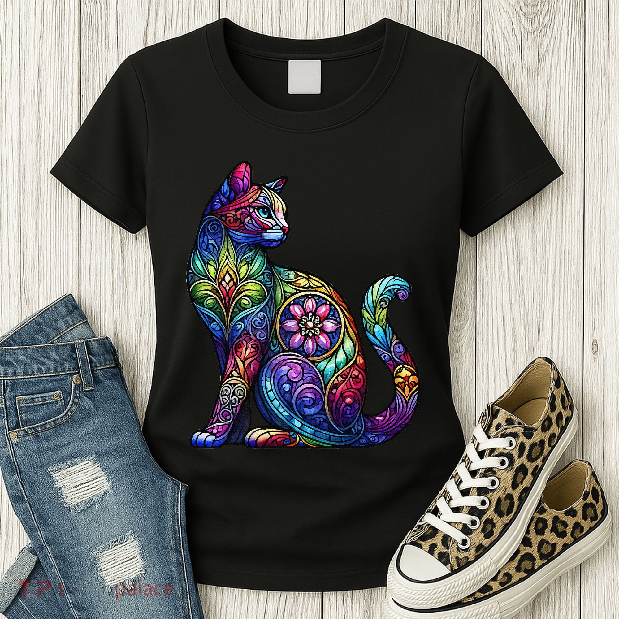 Stained Glass Window Cat Art Women's T-Shirt