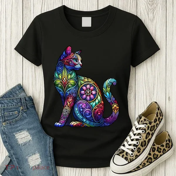 Stained Glass Window Cat Art Women's T-Shirt