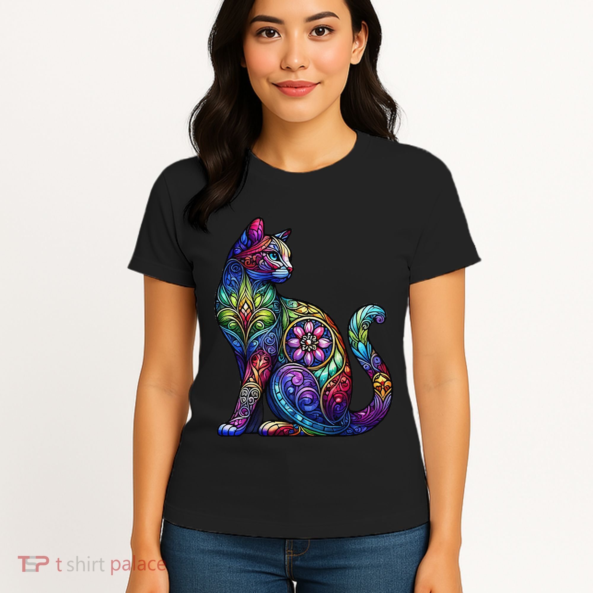 Stained Glass Window Cat Art Women's T-Shirt