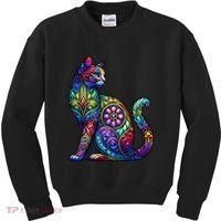 Stained Glass Window Cat Art Kids Sweatshirt thumb 0