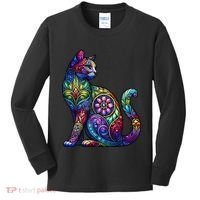 Stained Glass Window Cat Art Kids Long Sleeve Shirt thumb 0