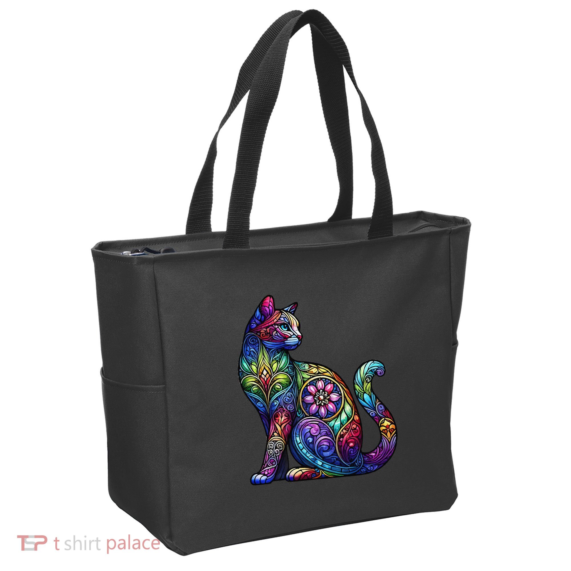 Stained Glass Window Cat Art Tote Bag