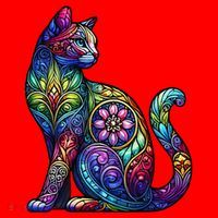 Stained Glass Window Cat Art Santa Hat thumb 1