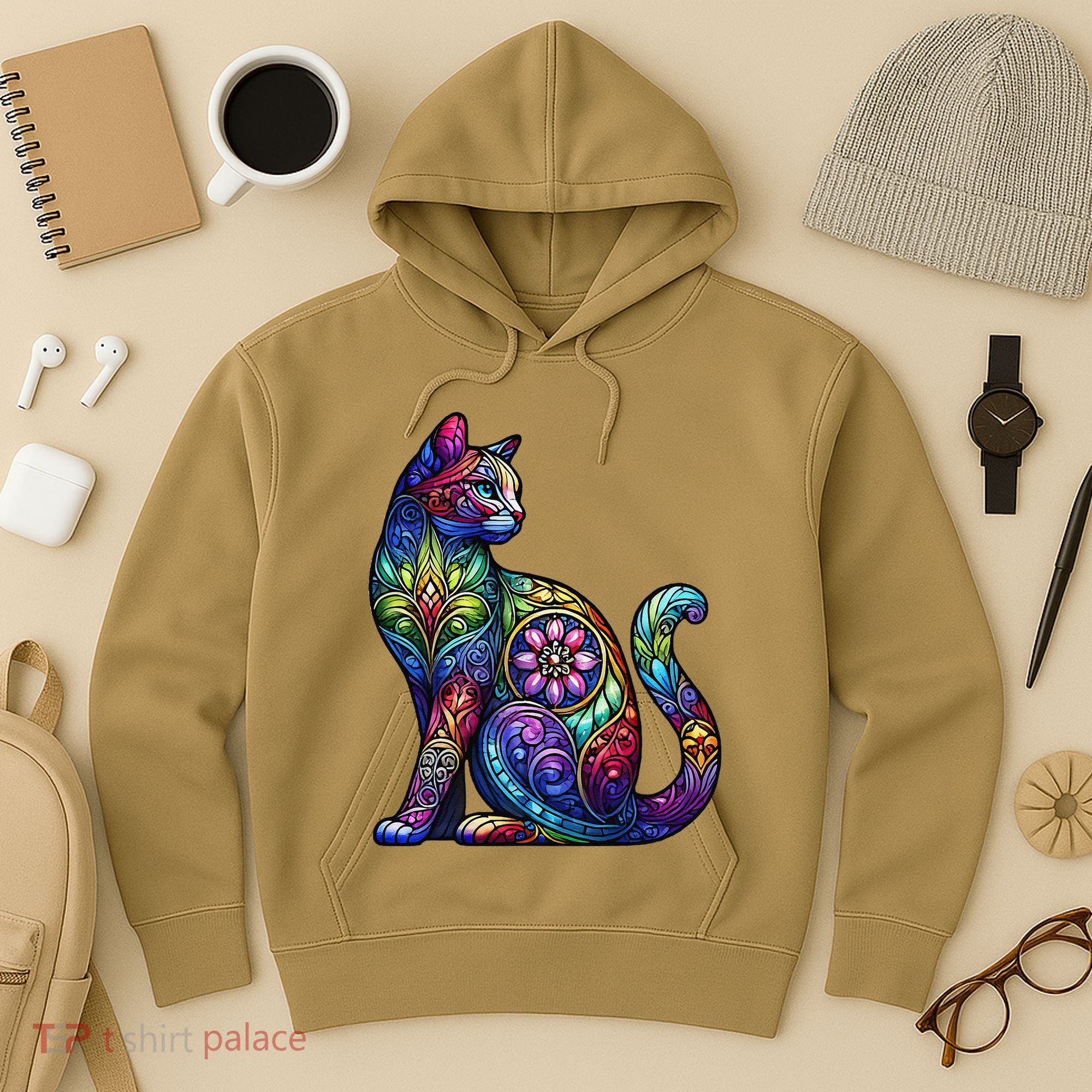 Stained Glass Window Cat Art Hoodie