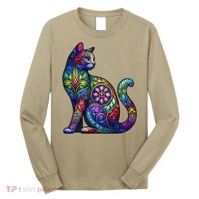 Stained Glass Window Cat Art Long Sleeve Shirt