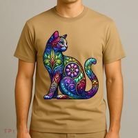 Stained Glass Window Cat Art T-Shirt thumb 3