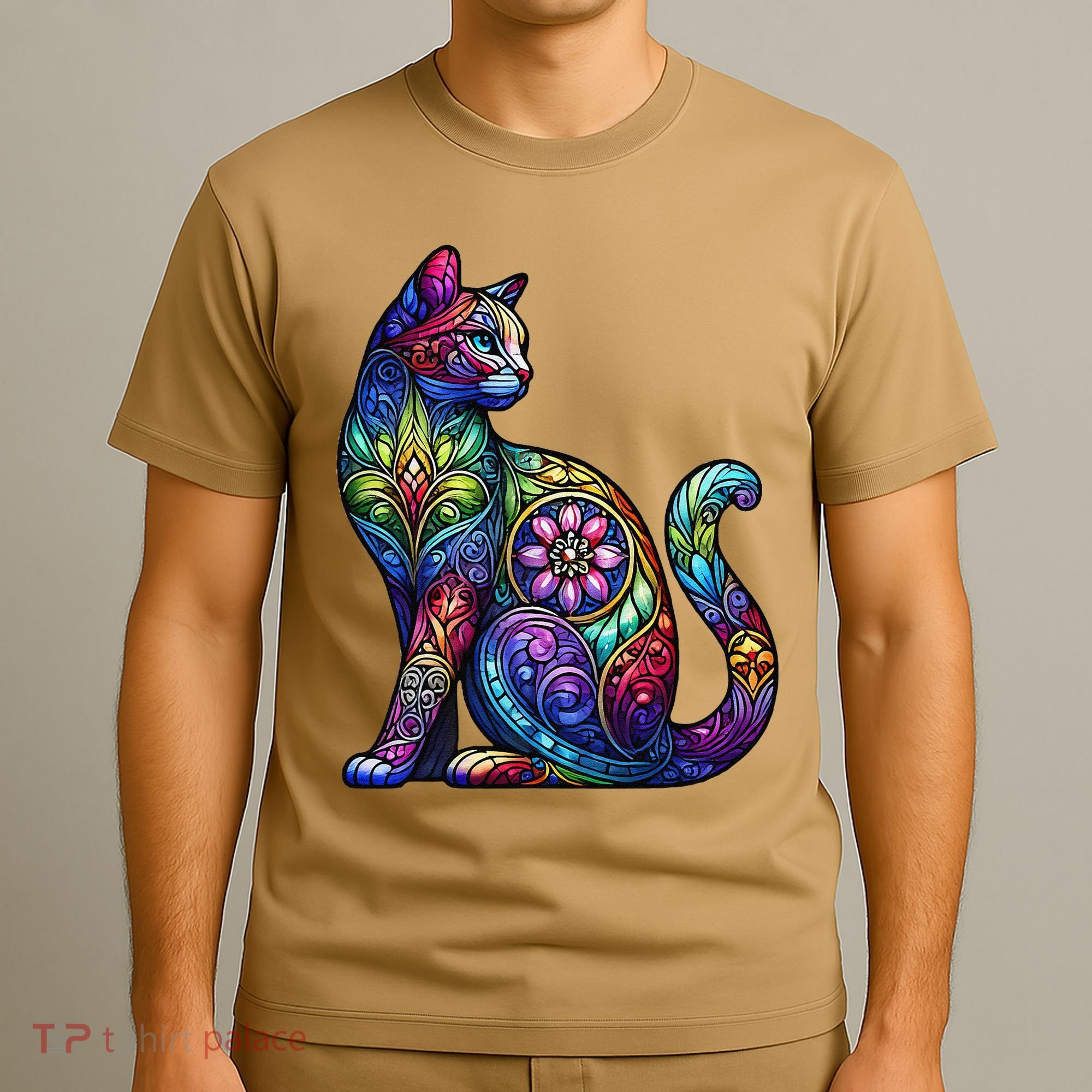 Stained Glass Window Cat Art T-Shirt