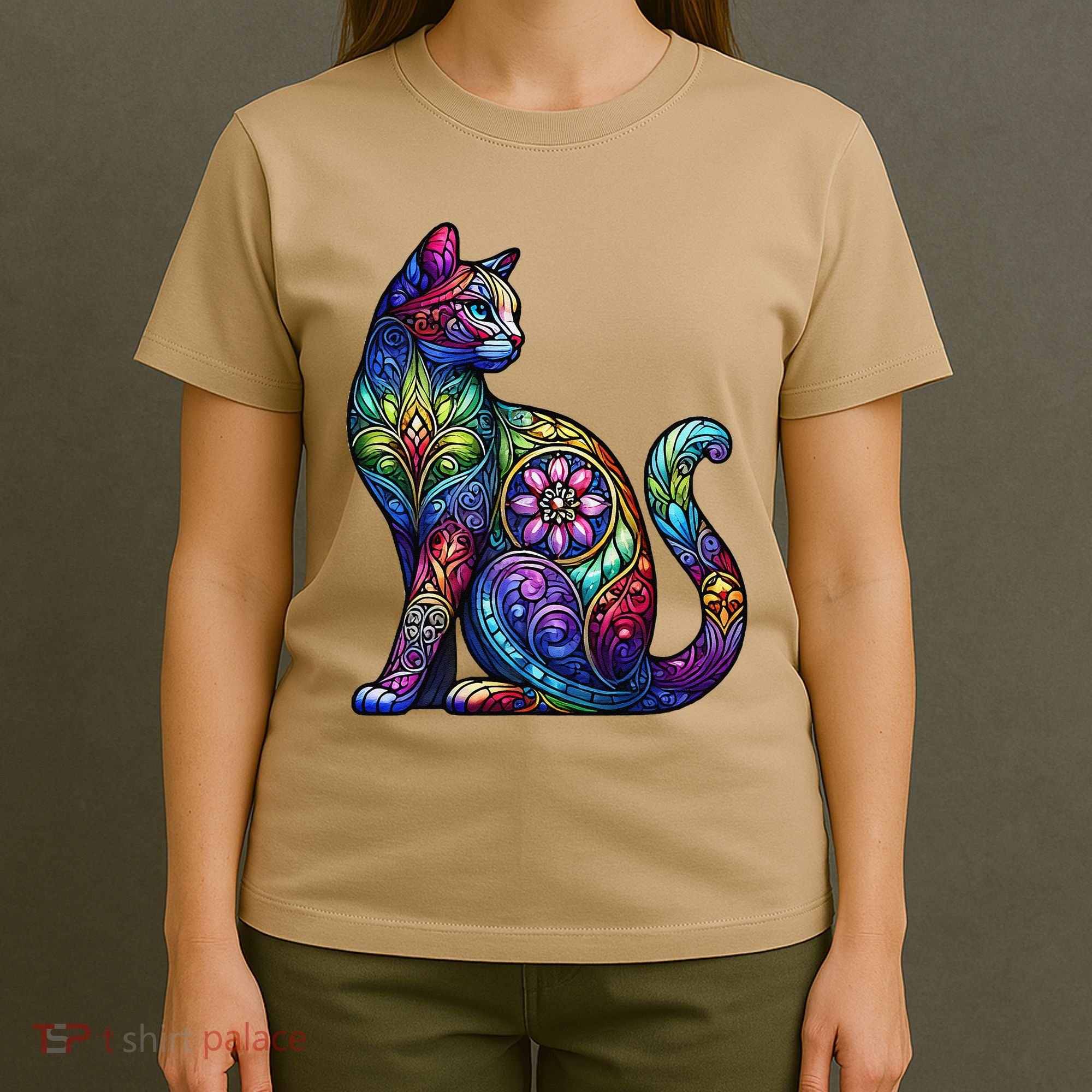 Stained Glass Window Cat Art T-Shirt