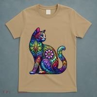 Stained Glass Window Cat Art T-Shirt thumb 5