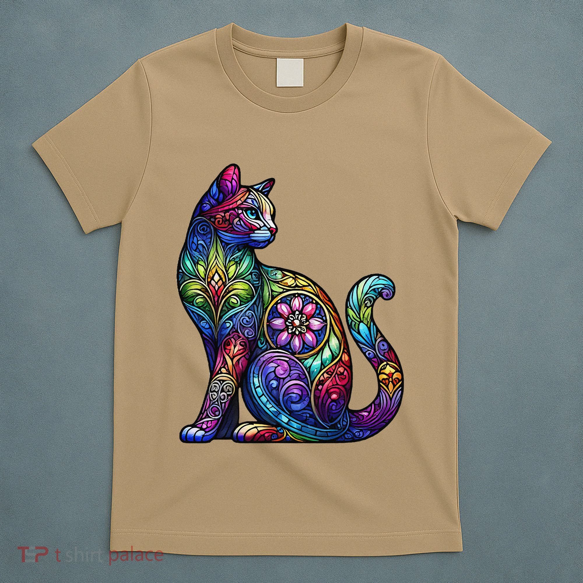 Stained Glass Window Cat Art T-Shirt