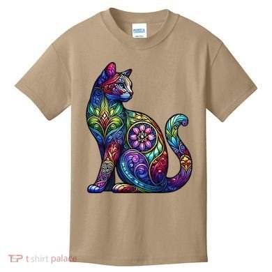 Stained Glass Window Cat Art Kids T-Shirt